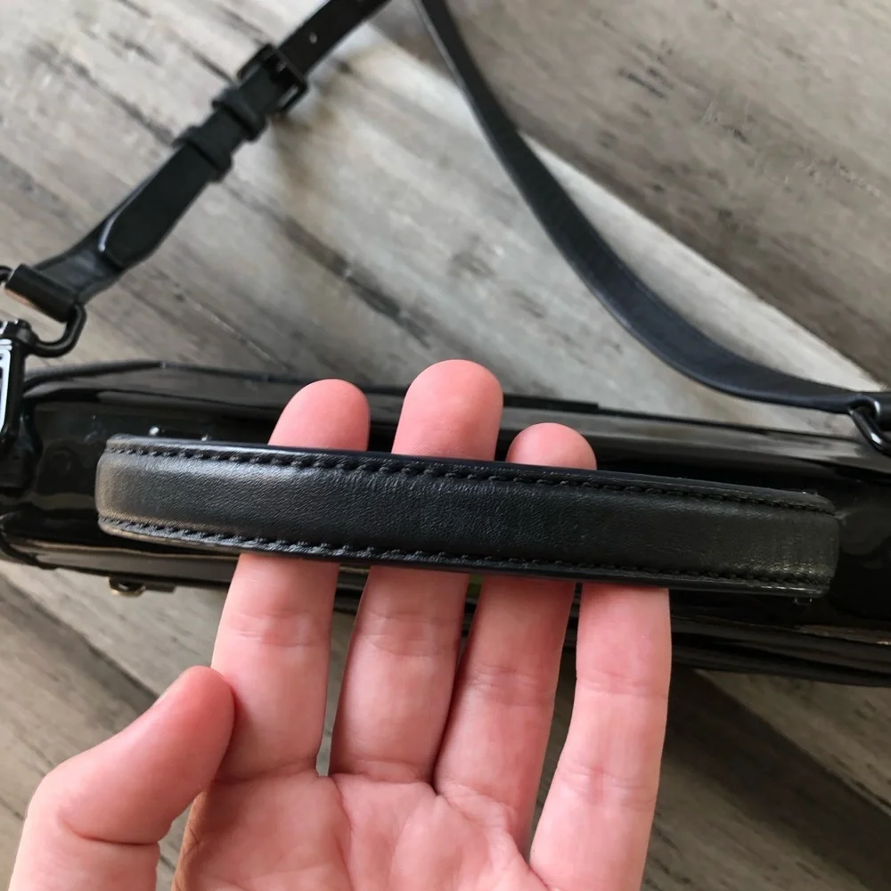 Michael Kors Callie All Black Patent Leather Lambskin Satchel Handbag Crossbody - Picture 7 of 14